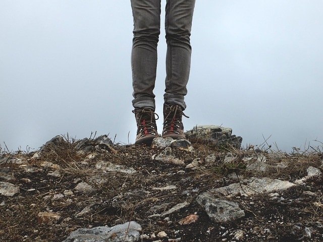 hiking boots mist walk