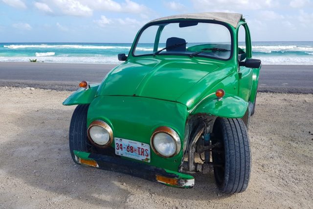 green convertible car cozumel