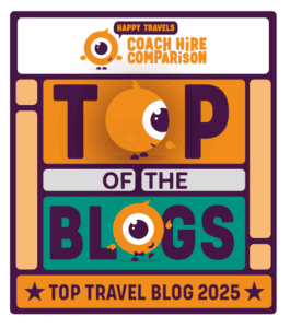 Orange sticker with the words: Top of the Blogs Top Travel Blog 2025